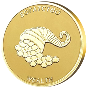 Collection of 7 gold coins for a fortune cookie